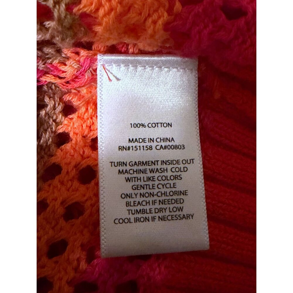 525 Striped Top L Fishnet Open Knit Crochet Cover Up Maximalist Resort Cruise - Picture 7 of 8